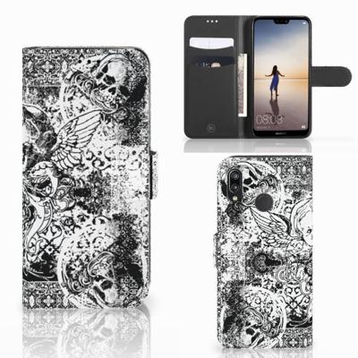 Telefoonhoesje met Naam Huawei P20 Lite Skulls Angel | Portemonnee hoesje