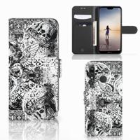 Telefoonhoesje met Naam Huawei P20 Lite Skulls Angel | Portemonnee hoesje