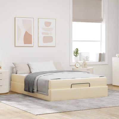 Bedframe met matras Crème 140 x 190 cm Stof