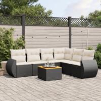 7-delige Loungeset met kussens poly rattan zwart