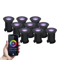 Set van 9 Maisy Smart Grondspots Rond - Ø12cm - 5.5 Watt 345 lumen - RGBWW - Wifi + Bluetooth - Bestuurbaar via app - IP67 waterdicht - Google Home - Amazon Alexa - Zwart