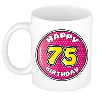 Bellatio Decorations Verjaardag cadeau mok - 75 jaar - roze - 300 ml - keramiek - feest mokken - thumbnail