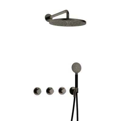 Hotbath Cobber - CB7067 - Inbouw Regendoucheset - Verouderd Ijzer - 2 Stopkranen - Thermostatisch - Wandarm 40 cm - Hoofddouche 300 mm - Ronde Handdouche 3 Standen - met M106 - Waterbesparend
