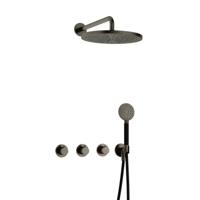 Hotbath Cobber - CB7067 - Inbouw Regendoucheset - Verouderd Ijzer - 2 Stopkranen - Thermostatisch - Wandarm 40 cm - Hoofddouche 300 mm - Ronde Handdouche 3 Standen - met M106 - Waterbesparend