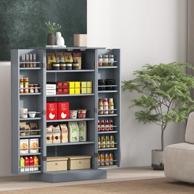 Keuken Kast met 2 Deuren en 6 Verstelbare Planken Voorraadkast Grijs
