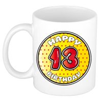 Verjaardag cadeau mok - 13 jaar - geel - sterretjes - 300 ml - keramiek   - - thumbnail