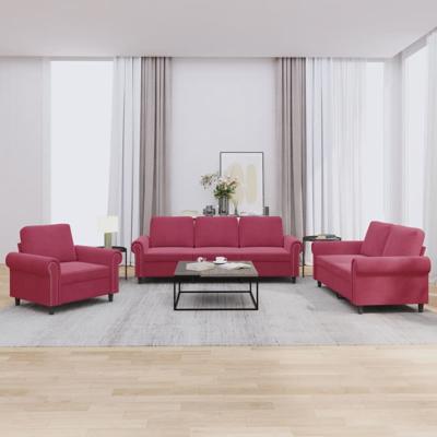 3-delige Loungeset met kussens fluweel wijnrood