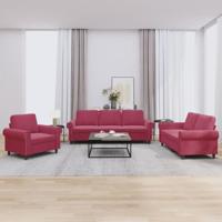 3-delige Loungeset met kussens fluweel wijnrood