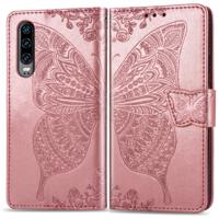 Butterfly Love bloemen reliëf horizontale Flip lederen case voor Huawei P30 met houder & kaartsleuven & portemonnee & Lanyard (Rose goud)