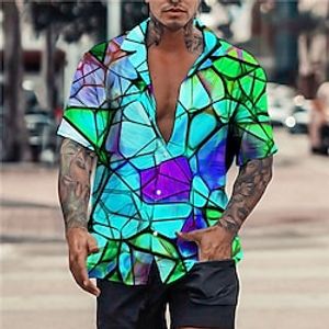 Voor heren Overhemd Kleurenblok Abstract Grafische prints Cubaanse kraag Zwart Geel blauw Groen Casual Feestdagen Korte mouw Afdrukken Kleding Sport Modieus Streetwear Ontwerper Lightinthebox