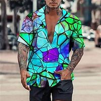 Voor heren Overhemd Kleurenblok Abstract Grafische prints Cubaanse kraag Zwart Geel blauw Groen Casual Feestdagen Korte mouw Afdrukken Kleding Sport Modieus Streetwear Ontwerper Lightinthebox