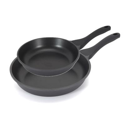 Koekenpan/hapjespan Cast Iron - 2x - Alle warmtebronnen - Zwart - 20 en 28 cm - gietijzer