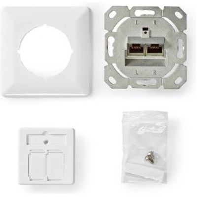 Nedis Netwerk Wanddoos Inbouw 2 x RJ45 Female CAT6 Recht Goud Verguld PVC Wit