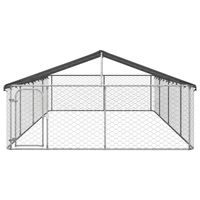 The Living Store Hondenkennel - Gegalvaniseerd Staal - 600x300x150 cm - Met Dak - Zilver