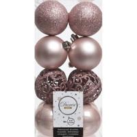 Decoris Kerstballen - 16x st - lichtroze - D6 cm - kunststof - kerstversiering