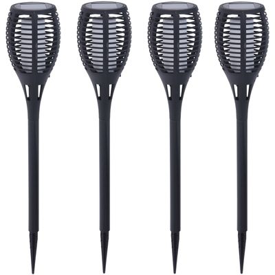 4x Solar fakkels/toortsen zwart met vlam effect op zonne-energie 49 cm tuinverlichting