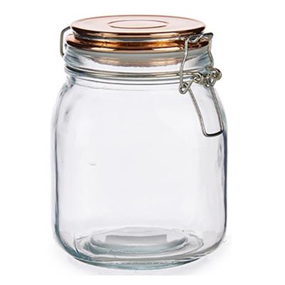 Weckpot/voorraadpot - glas - 1000 ml - 11 x 15 cm - met klepdeksel koper - luchtdicht
