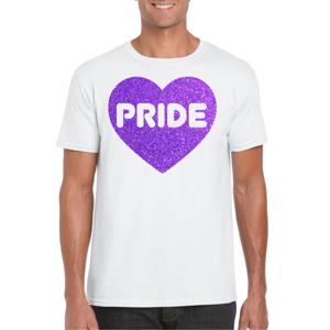 Gay Pride T-shirt voor heren - pride - paars glitter hartje - wit - LHBTI