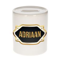 Naam cadeau spaarpot Adriaan met gouden embleem - thumbnail