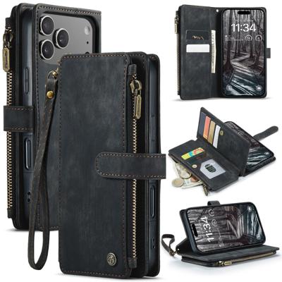 Caseme iPhone 17 Pro PU leren hoesje - portemonnee - Zwart