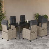 7-delige Tuinset met kussens poly rattan grijs