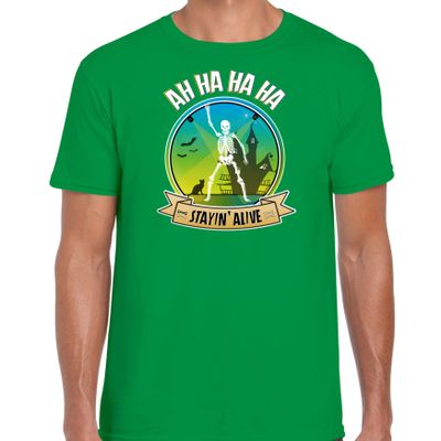 Disco style Halloween t-shirt heren - Stayin Alive - groen - verkleed thema feest