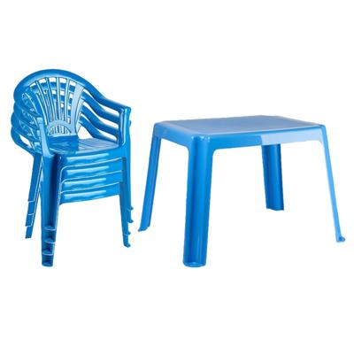 Tuinstoelen en tafel set voor kinderen - kunststof - blauw - met 4x stoelen - buiten/binnen