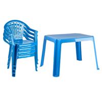 Tuinstoelen en tafel set voor kinderen - kunststof - blauw - met 4x stoelen - buiten/binnen