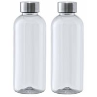 Kunststof waterfles/drinkfles/sportfles - 2x - transparant - met RVS dop - 600 ml