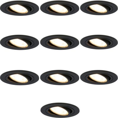 Hofronic Set van 10 Miro LED inbouwspots Zwart - Voor binnen - Dimbaar - 5 Watt 400Lumen - 2700K extra warmwit licht - Kantelbaar