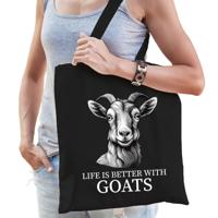 Cadeau tas voor boerderijdierenliefhebber - geiten - zwart - katoen - 42 x 38 cm