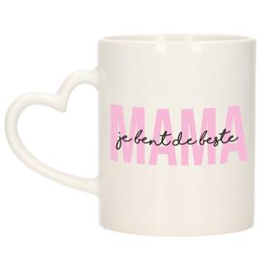 Cadeau koffie/thee mok voor mama - roze - hartjes oor - keramiek - 300 ml - Moederdag