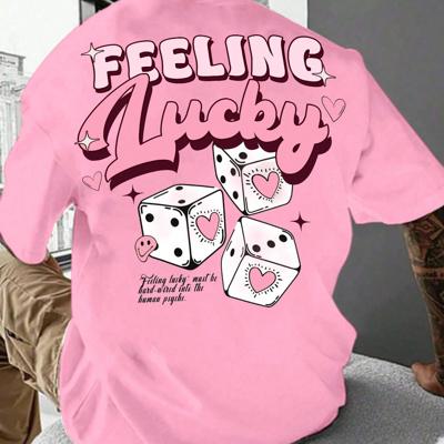 Bon&Bon Men's Pink Dice & Slogan Graphic Tee - Casual Short Sleeve Pink / M