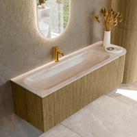 Badmeubel Mondiaz Kurve-Dlux | 145 cm | Meubelkleur Dusk | Wastafelkleur Meli | Solid surface | Wasbak linker zijde spoelbak | 1 kraangat