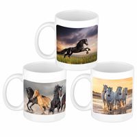 3x stuks Paarden afbeeldingen mokken / bekers wit 300 ml - thumbnail