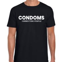 Condoms connecting people condooms fun tekst t-shirt zwart voor heren - thumbnail