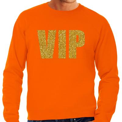Verkleed glitter sweater voor heren - oranje - VIP - glitter goud - Koningsdag