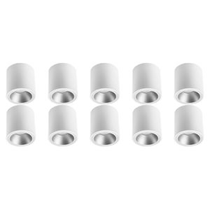 Opbouwspot 10 Pack - Pragmi Cliron Pro - GU10 Fitting - Opbouw Rond - Mat Wit/Zilver - Aluminium - Verdiept - Ø90mm