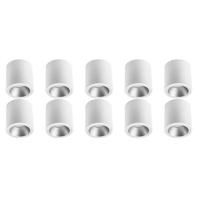 Opbouwspot 10 Pack - Pragmi Cliron Pro - GU10 Fitting - Opbouw Rond - Mat Wit/Zilver - Aluminium - Verdiept - Ø90mm