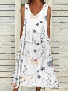 Floral V Neck Loose Casual Dress