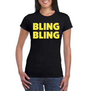 Verkleed T-shirt voor dames - bling - zwart - geel glitter - glitter and glamour - carnaval/themafee