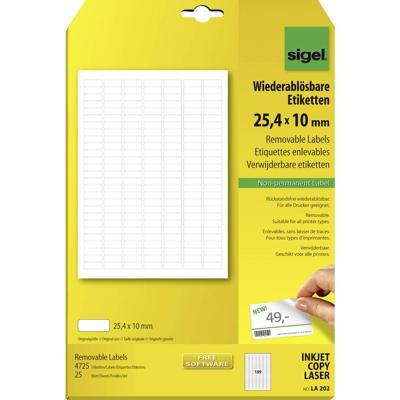 Sigel LA202 25.4 x 10 mm Papier Wit 4725 stuk(s) Weer verwijderbaar Universele etiketten 25 vel DIN A4