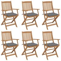 Tuinstoelen 6 st inklapbaar met kussens massief acaciahout