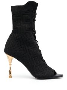 Balmain bottes lacées à motif monogrammé - Noir