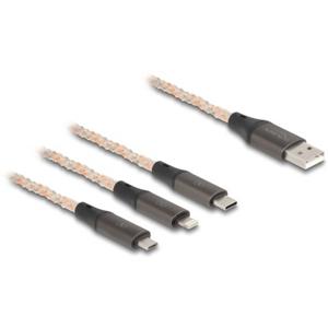 Delock USB-kabel USB 2.0 USB-A stekker, USB-C stekker, USB-micro-B stekker, Apple Lightning stekker 1.2 m Transparant 88158