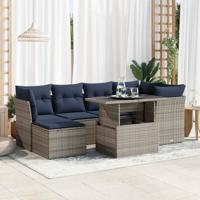 7-delige Loungeset met kussens poly rattan acacia grijs