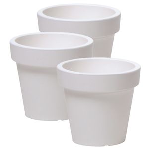 3x stuks basic plantenpot/bloempot kunststof dia 13.5 cm/hoogte 12 cm parel wit