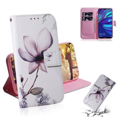 Magnolia bloem patroon gekleurde tekening horizontale Flip lederen case voor Huawei Y7 Prime (2019)/Y7 Pro (2019)/genieten van 9 met houder & card sl