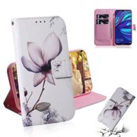 Magnolia bloem patroon gekleurde tekening horizontale Flip lederen case voor Huawei Y7 Prime (2019)/Y7 Pro (2019)/genieten van 9 met houder & card sl