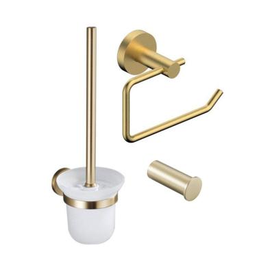 Fortifura Calvi Toiletset 3-delig - toiletrolhouder zonder klep - toiletborstel - handdoekhaak enkel rond - Geborsteld Messing PVD (Goud) SW639938 SW1211588 SW639940